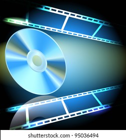 DVD and filmstrip on the luminous background