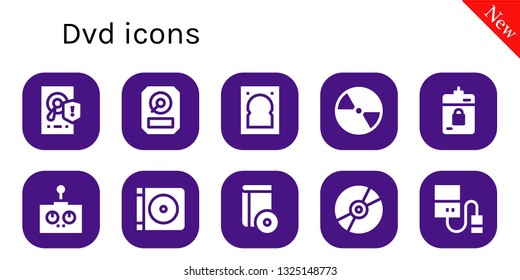 dvd icon set. 10 filled dvd icons.  Simple modern icons about  - Hard disk, Hdd, Hard drive, Compact disc, Harddrive, Remote control, Dvd, Cd