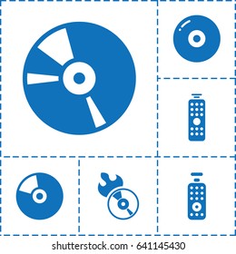 Dvd icon. set of 6 dvd filled icons such as disc flame, cd, remote control