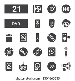 conjunto de iconos dvd. Colección de 21 iconos dvd rellenos incluidos Parabolic, Fast forward, disco duro, control remoto, disco duro, disco duro, disco compacto, disco duro, disco duro, disco duro, reenvío