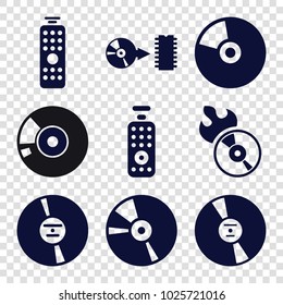 Dvd icons. set of 9 editable filled dvd icons such as disc flame, cd, disc