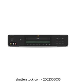 DVD player with hi-fi video and high quality video. DVD player and recorder. Realistic vector video player image. DVD disk black player for hi-fi rack setup.