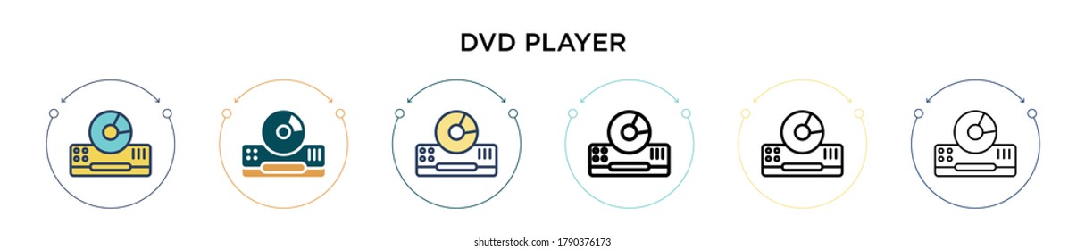 Icono del reproductor Dvd en estilo relleno, delgado, contorno y trazo. Ilustración vectorial de dos iconos vectoriales de reproductor dvd de color y negro se puede utilizar para móviles, ui, web