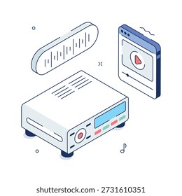 DVD player isometric illustration symbolizing movie, video, and home entertainment