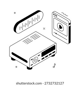 DVD player isometric illustration symbolizing movie, video, and home entertainment