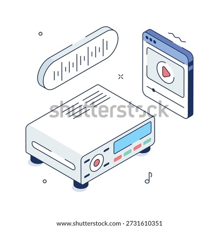 DVD player isometric illustration symbolizing movie, video, and home entertainment