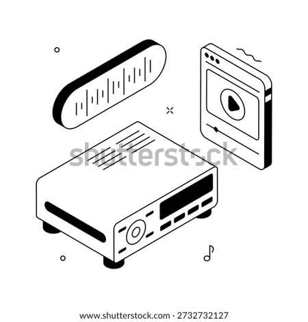 DVD player isometric illustration symbolizing movie, video, and home entertainment