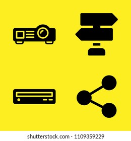 dvd player, projector, share and panels vector icon set. Sample icons set for web and graphic design