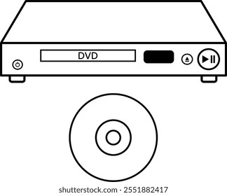 dvd player vector with dvd disc in black and white