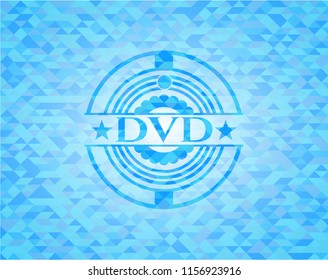 DVD realistic light blue emblem. Mosaic background