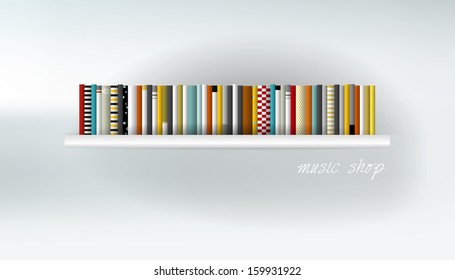  DVD shelf. Furniture background. Vector illustration. Art background.