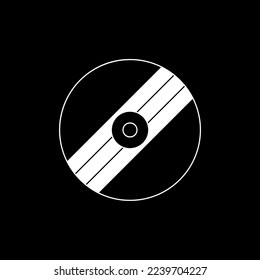DVDs und CDs. Illustration einer Cartoon-Computerdiskette. Schwarz-Weiß, Silhouette auf schwarzem Hintergrund. isoliert 