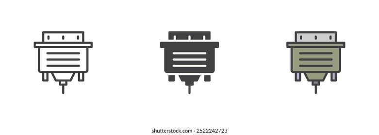 DVI cable different style icon set. Line, glyph and filled outline colorful version, outline and filled vector sign. VGA screen plug symbol, logo illustration. Vector graphics