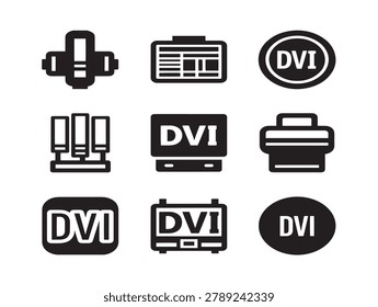 DVI connector vector icons set in flat minimalist style