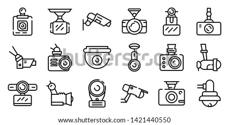 DVR camera icons set. Outline set of DVR camera vector icons for web design isolated on white background