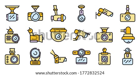 DVR camera icons set. Outline set of DVR camera vector icons thin line color flat on white