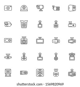 DVR camera line icons set. linear style symbols collection, outline signs pack. vector graphics. Set includes icons as Digital video recorder, car security system, drive video recorder