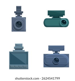 Dvr icons set cartoon vector. Automobile dvr. Modern technology