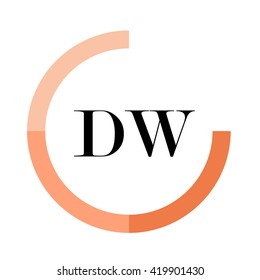 DW black letters , modern type of font , tree orange colors , simply alphabet like design identity