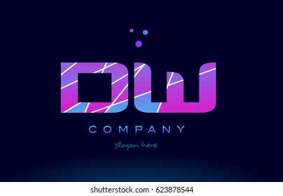 dw d w  creative color blue background pink purple magenta alphabet letter company logo vector icon