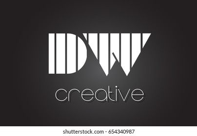DW D W Creative Letter Logo Design With White and Black Lines.
