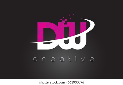 DW D W Creative Letters Design. White Pink Letter Vector Illustration.