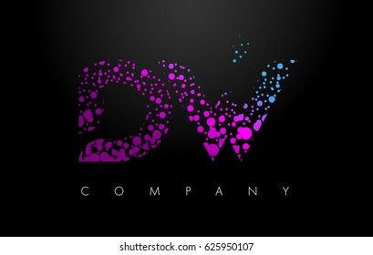 DW D W Letter Logo with Purple Blue Particles and Bubble Dots Design Vector.