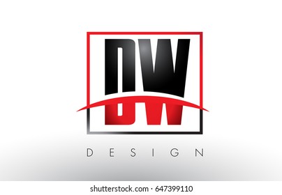 DW D W Logo Letters with Red and Black Colors and Swoosh. Creative Letter Design Vector.