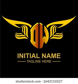 DW Golden Wing Emblem Logo with elegant gold wings, sleek and modern design. Ideal for branding, creative projects, luxury businesses, or artistic ventures.