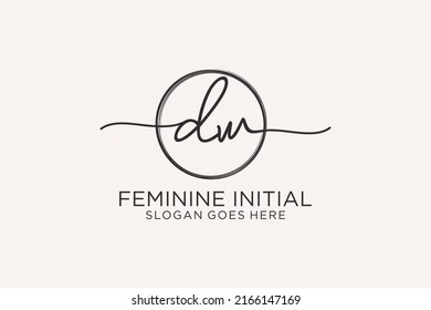 Logo de escritura a mano DW con el logotipo de vector de plantilla de círculo de la firma inicial, boda, moda, floral y botánica con plantilla creativa.