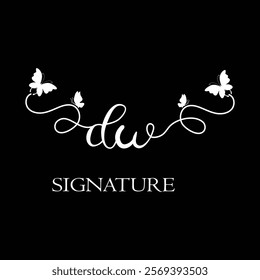 DW Handwritten initial letter, DW simple signature vector logo with butterfly shape variation, beauty, photography letter logo design . D W
