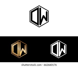 DW initial letters linked with hexagon shape logo


