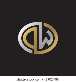 DW initial letters looping linked ellipse elegant logo golden silver black background