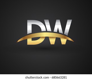 DW initial logo company name colored gold and silver swoosh design. vector logo for business and company identity.
