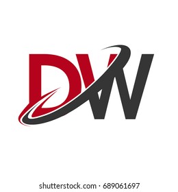 DW initial logo company name colored red and black swoosh design, isolated on white background. vector logo for business and company identity.