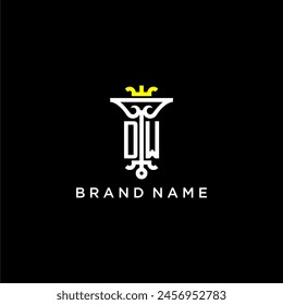 DW initial monogram brand logo design for crown vector image