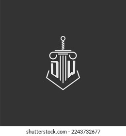 DW initial monogram law firm with sword and pillar logo design