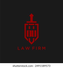 DW Anfangsmonogramm für Anwaltskanzlei mit Schwert und Schild Logo Bild