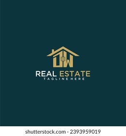 DW initial monogram logo for real estate with home shape creative design