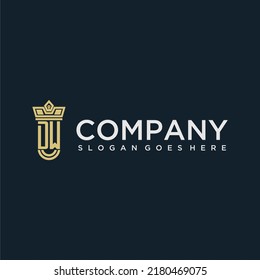 DW initial monogram shield logo design for crown vector image
