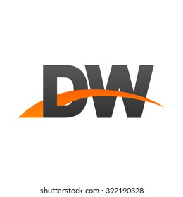 DW initial overlapping swoosh letter logo black orange