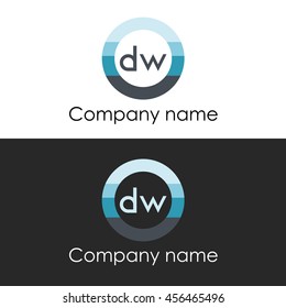 DW letter circle shape icon logo white blue
