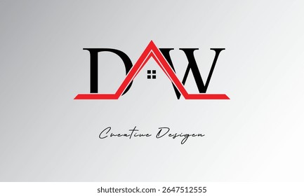 DW Letter House Logo – Creative Real Estate Monogram with Roof Icon and Home Shape for Property, Architecture and Modern Branding
