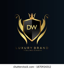 DW Letter Initial with Royal Template.elegant with crown logo vector, Creative Lettering Logo Vector Illustration.