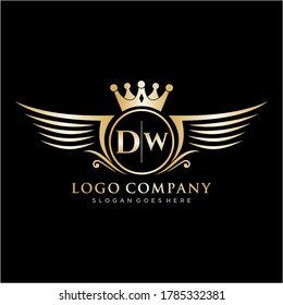 DW Letter Initial with Royal Wing Logo Template.