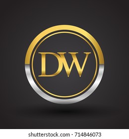 DW Letter logo in a circle, gold and silver colored. Vector design template elements for your business or company identity.