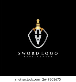 DW carta monograma de luxo para escudo e espada estilo imagem