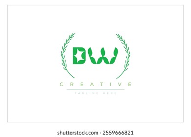 DW letters eco logo with leaf. Fresh nature and healthy leaf logo design.