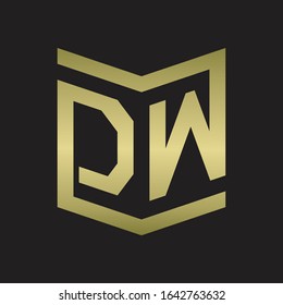 DW Logo Emblem Monogram With Shield Style Design Template Isolated On gold colors