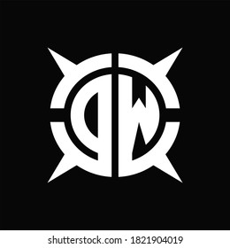 DW Logo monogram with four pieces circle slice design template on Black Background